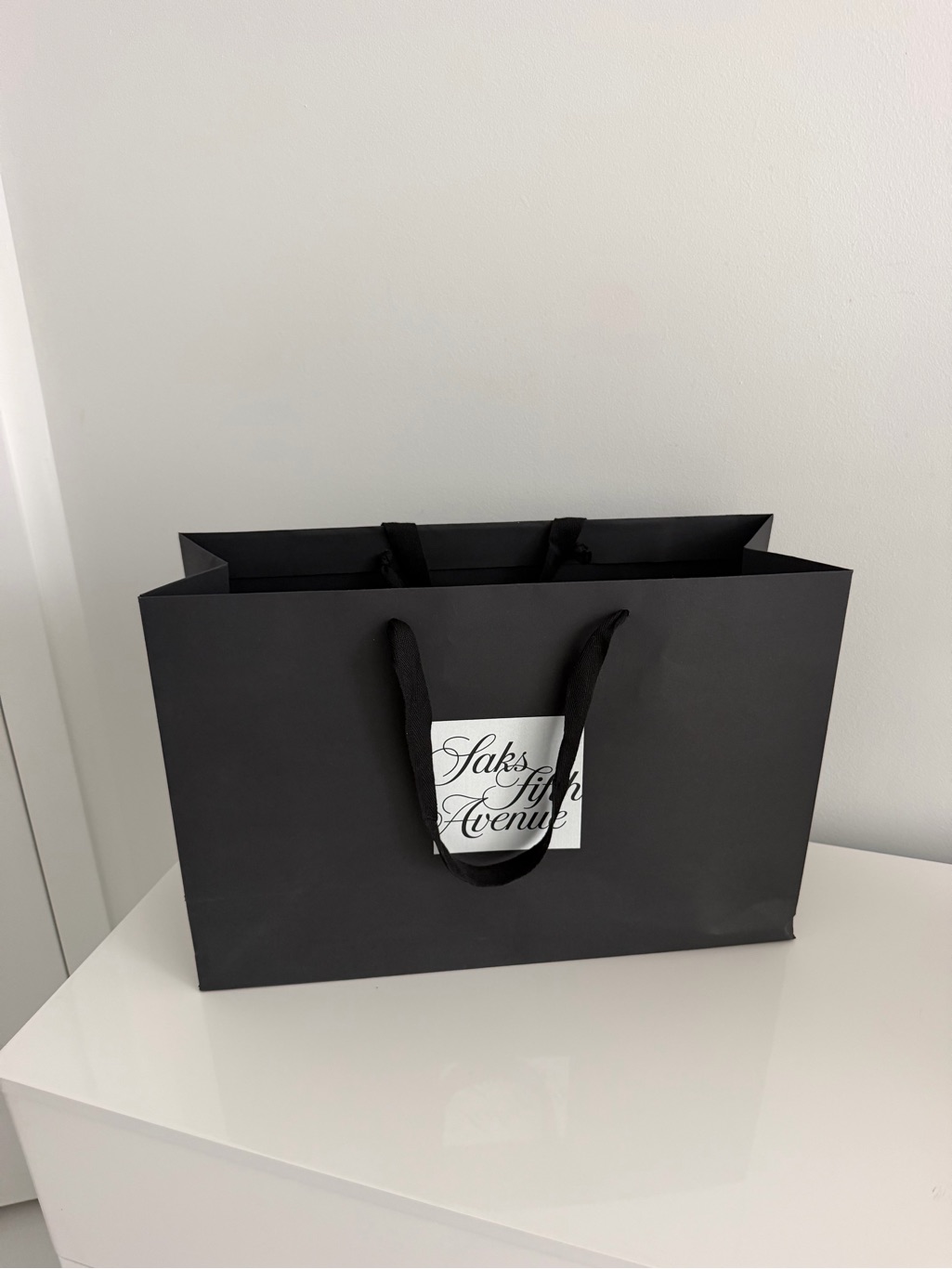 Saks Fifth Avenue Black Retail Tote With Ribbon Handles